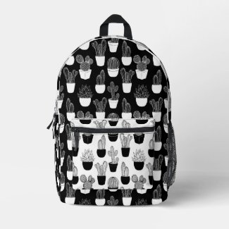 Cacti Line Art Black And White Pattern 2