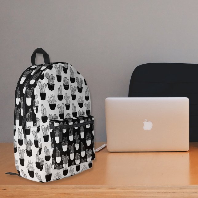 Cacti Line Art Black And White Pattern 2 Printed Backpack (Creator Uploaded)