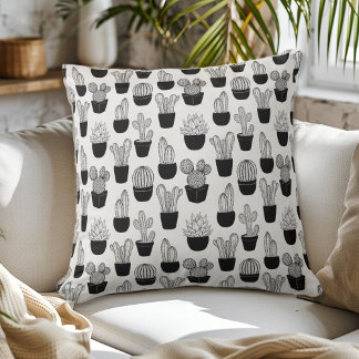 Cacti Line Art Small Pattern Throw Pillow