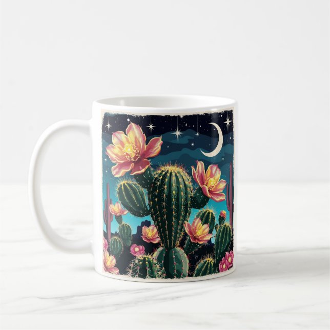 Cacti night time gift coffee mug (Left)
