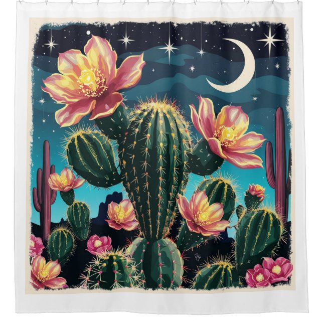 Cacti night time gift shower curtain (Front)