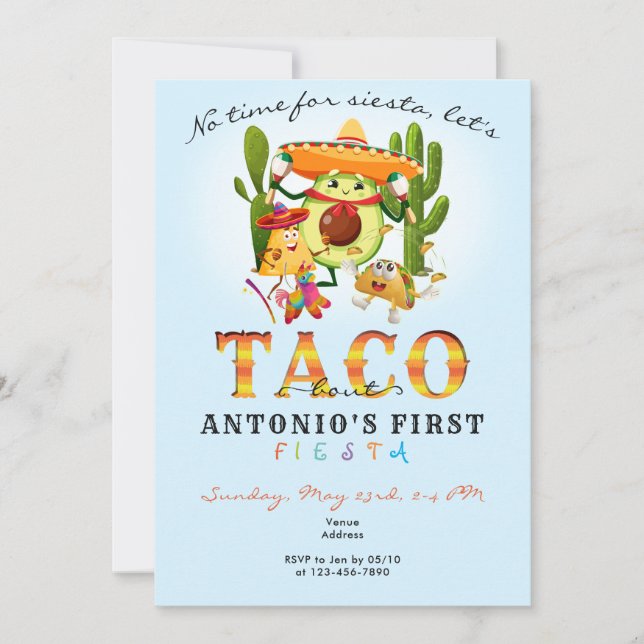 Cacti No Time For Siesta First Fiesta 1st Birthday Invitation (Front)