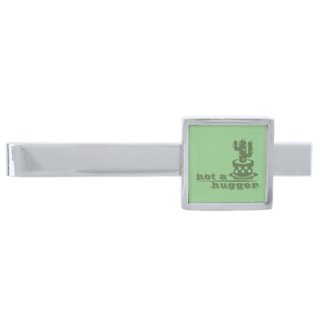 Cacti Not a hugger cactus funny saying Silver Finish Tie Bar (Front)