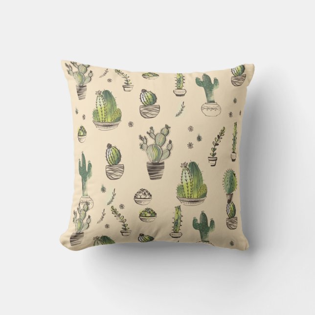Cacti Pattern Throw Pillow (Front)