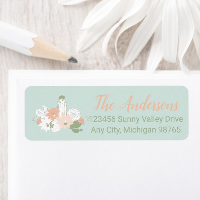 Cacti Peach Green Customizable Label (Insitu)