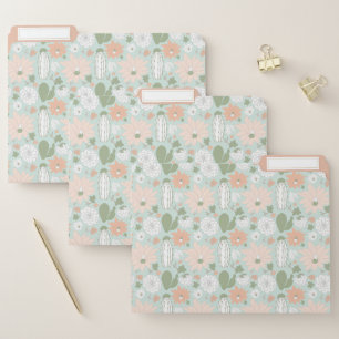 Cacti Peach Green White Floral Print File Folder