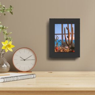 Cacti plants and sea framed art