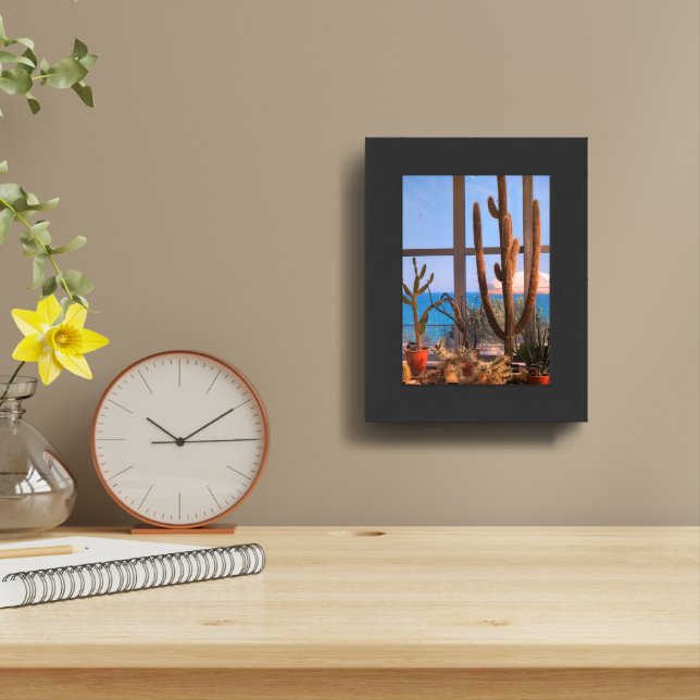Cacti plants and sea framed art (Table Top)