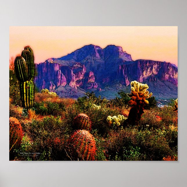 Cacti & Purple Mountain Dusk Sonoran Desert 10x8 Poster (Front)