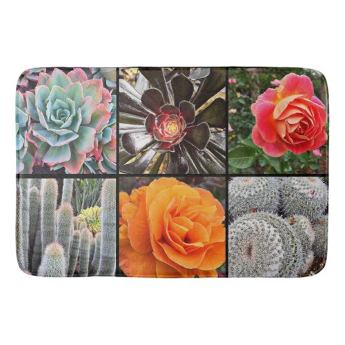 Cacti rose flowers photography collage modern bold bath mat