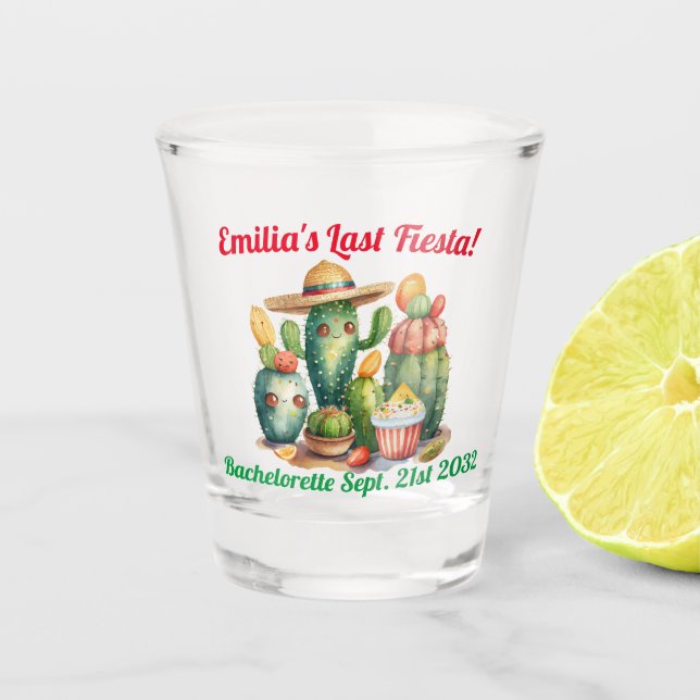 Cacti Shot Glass, Fiesta Bachelorette Personalized Shot Glass (Front)