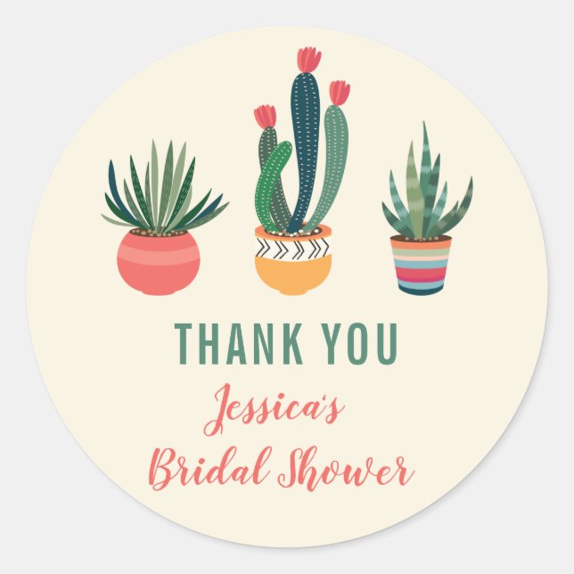 Cacti Succulent Bridal Shower Favor Sticker (Front)