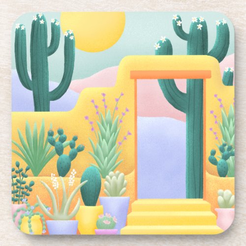 Cacti Succulent Garden Western Desert Landscape Beverage Coaster