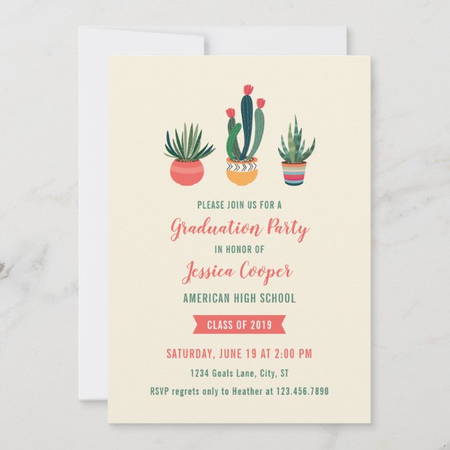 Cacti Succulent Graduation Invitation (Front)