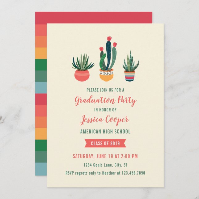Cacti Succulent Graduation Invitation (Front/Back)
