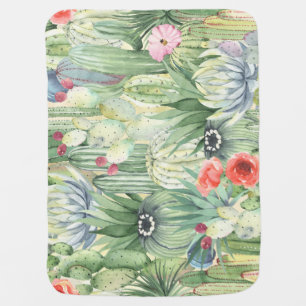 Cacti, succulents: floral watercolor print. baby blanket