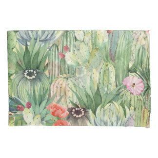 Cacti, succulents: floral watercolor print. pillow case