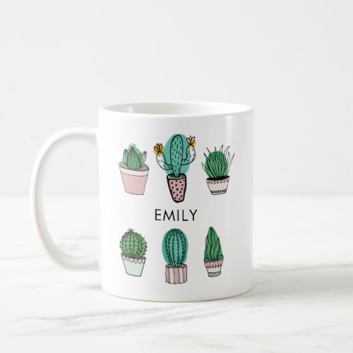 Cacti succulents illustration personalized name coffee mug