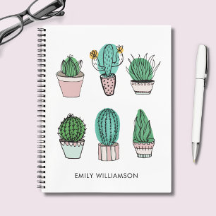 Cacti succulents illustration personalized name notebook