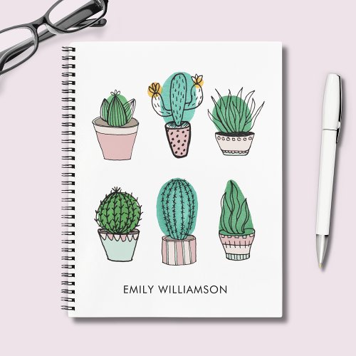 Cacti succulents illustration personalized name notebook
