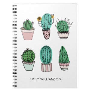 Cacti succulents illustration personalized name notebook