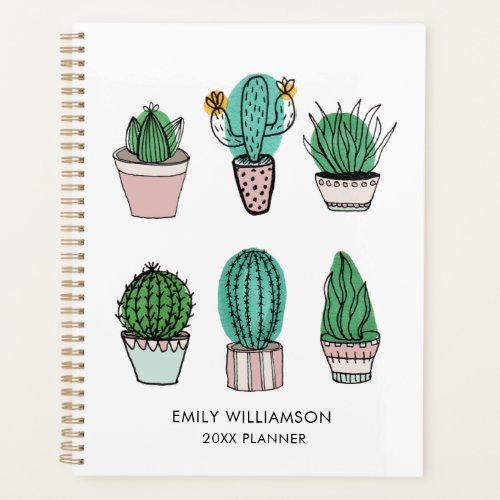 Cacti succulents illustration personalized name planner