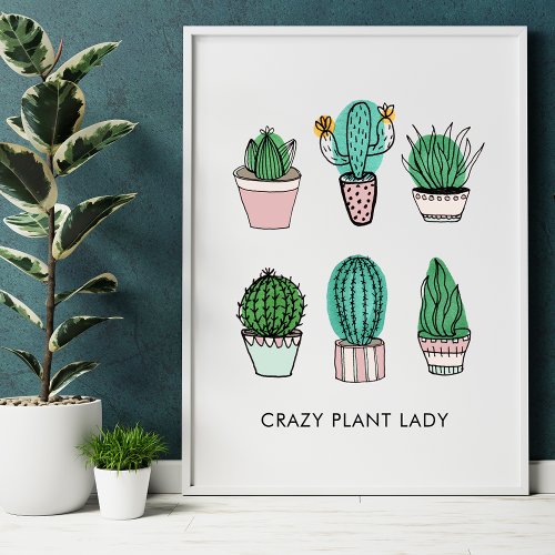 Cacti succulents illustration personalized poster