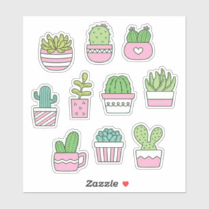 Cacti Succulents Plants Doodles Sticker Pack