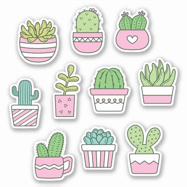 Cacti Succulents Plants Doodles Sticker Pack | Zazzle