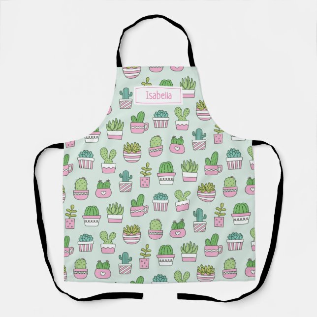 Cacti Succulents Plants Pattern Personalized Apron (Front)