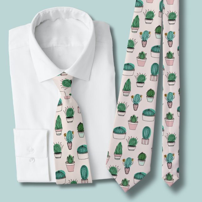 Cacti succulents potted plant pattern neck tie (Cacti pattern tie)