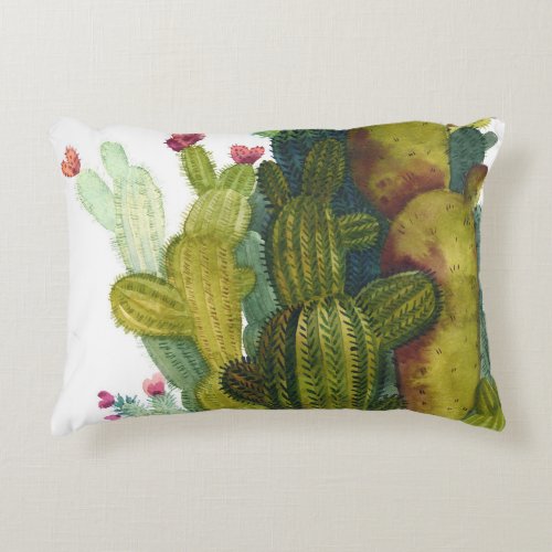 Cacti succulents vintage watercolor accent pillow