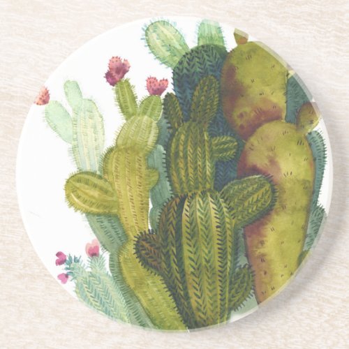 Cacti succulents vintage watercolor coaster