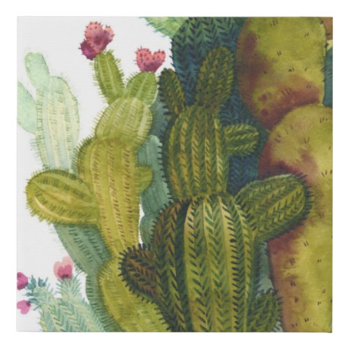 Cacti succulents vintage watercolor faux canvas print
