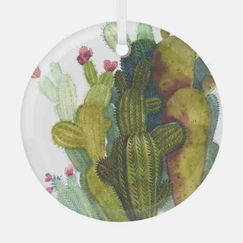 Cacti succulents vintage watercolor glass ornament