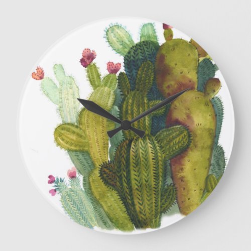 Cacti succulents vintage watercolor large clock