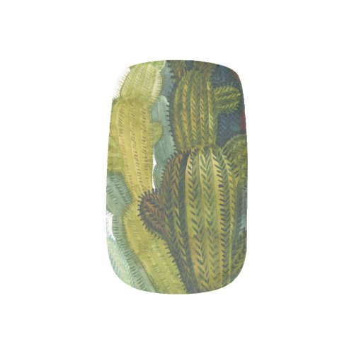 Cacti succulents vintage watercolor minx nail art