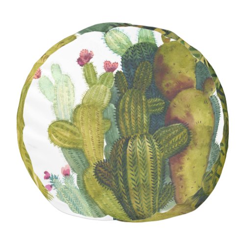 Cacti succulents vintage watercolor pouf