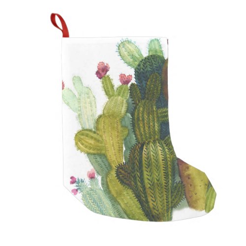 Cacti succulents vintage watercolor small christmas stocking