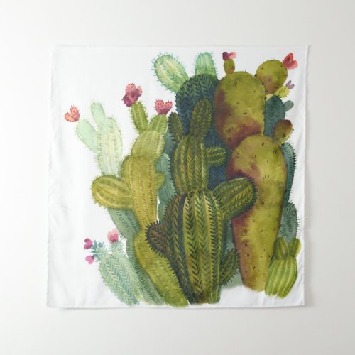 Cacti succulents vintage watercolor tapestry