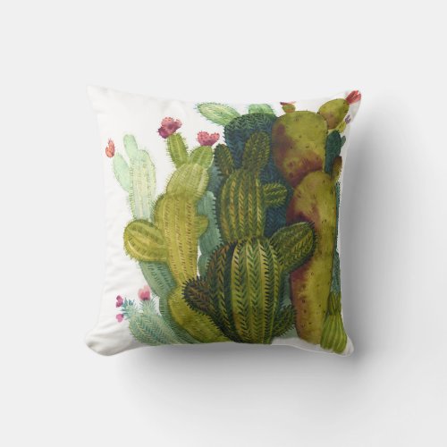 Cacti succulents vintage watercolor throw pillow