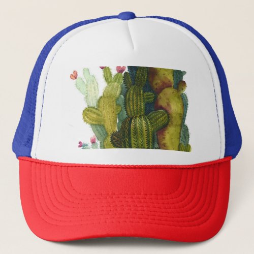 Cacti succulents vintage watercolor trucker hat