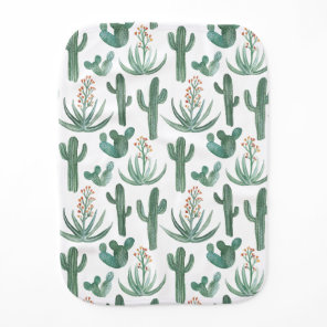 Cacti Succulents Watercolor Pattern White Baby Burp Cloth