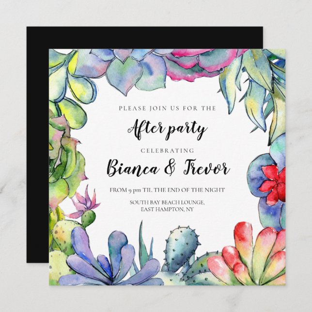 Cacti & succulents watercolor wedding after party invitation (Front/Back)