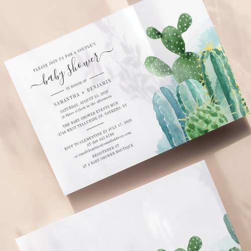 Cacti Watercolor Couples Baby Shower Succulent Invitation