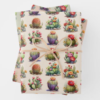 Cacti Watercolor Pattern Wrapping Paper Sheets
