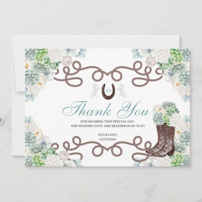 Cacti Western Horse Quinceanera Thank You Card (Front)