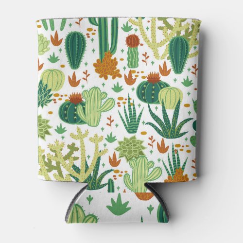 Cacti White Background Vintage Graphics Can Cooler