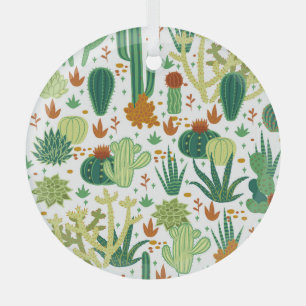 Cacti White Background: Vintage Graphics. Glass Ornament