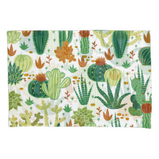 Cacti White Background: Vintage Graphics. Pillow Case